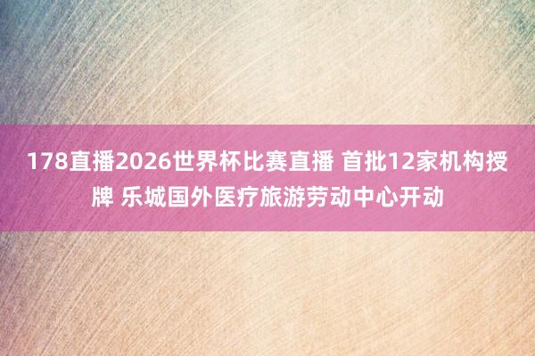 178直播2026世界杯比赛直播 首批12家机构授牌 乐城国外医疗旅游劳动中心开动