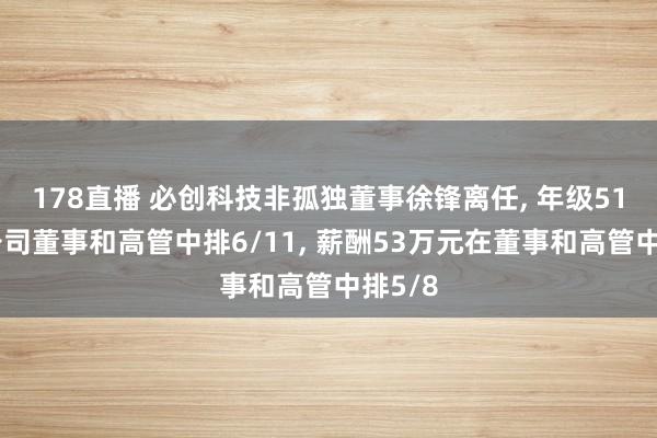 178直播 必创科技非孤独董事徐锋离任, 年级51岁在公司董事和高管中排6/11, 薪酬53万元在董事和高管中排5/8