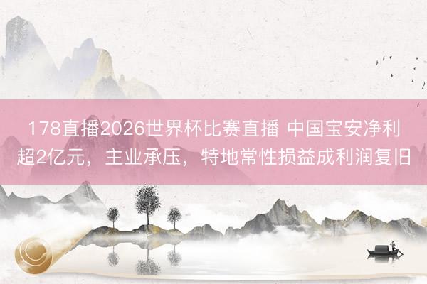 178直播2026世界杯比赛直播 中国宝安净利超2亿元,主业承压,特地常性损益成利润复旧